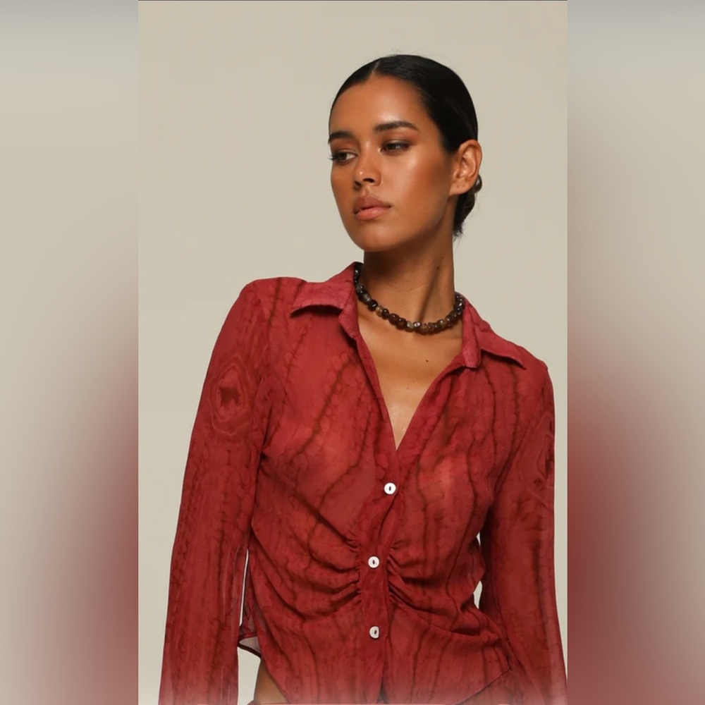Chic Burgundy Button-Up Women's Blouse